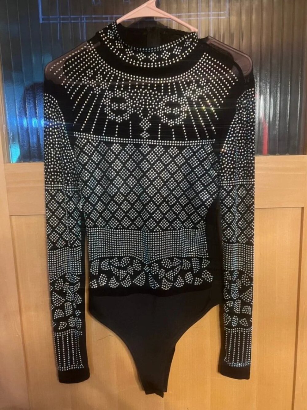 NWOT Day G Black Sheer Mesh Rhinestone Bodysuit - Size L